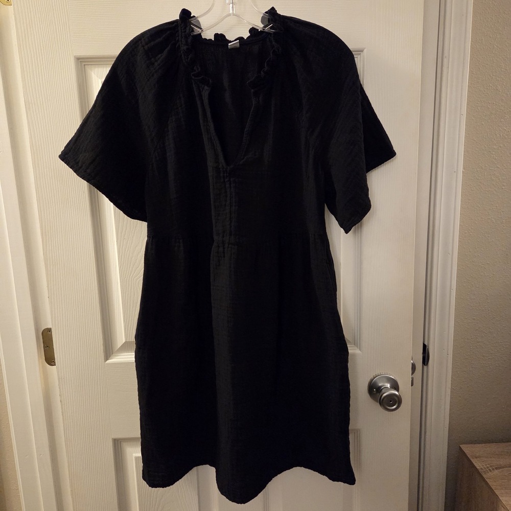 Old Navy sz M 100% cotton black gauzy demi swing dress casual lightweight